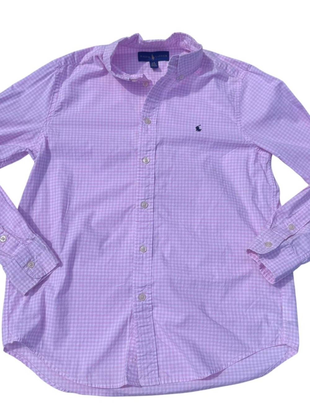 Ralph Lauren Boys Pink Gingham Button-Down Shirt Size 14/16